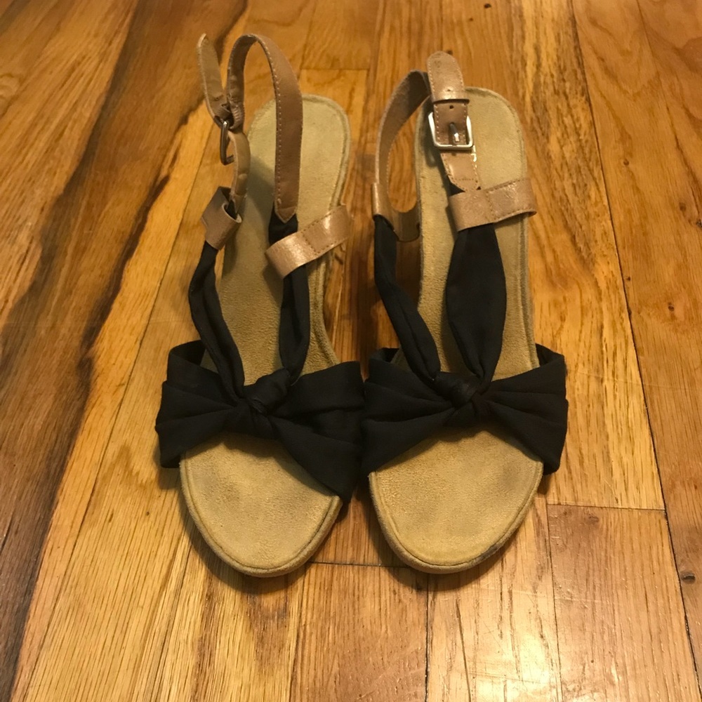 Plush around ,Black wedge sandals, worn once.